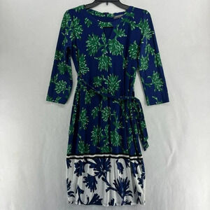 A Pea In The Pod Dress Women's Sz S Green Tropical Floral Long Sleeve Stretch